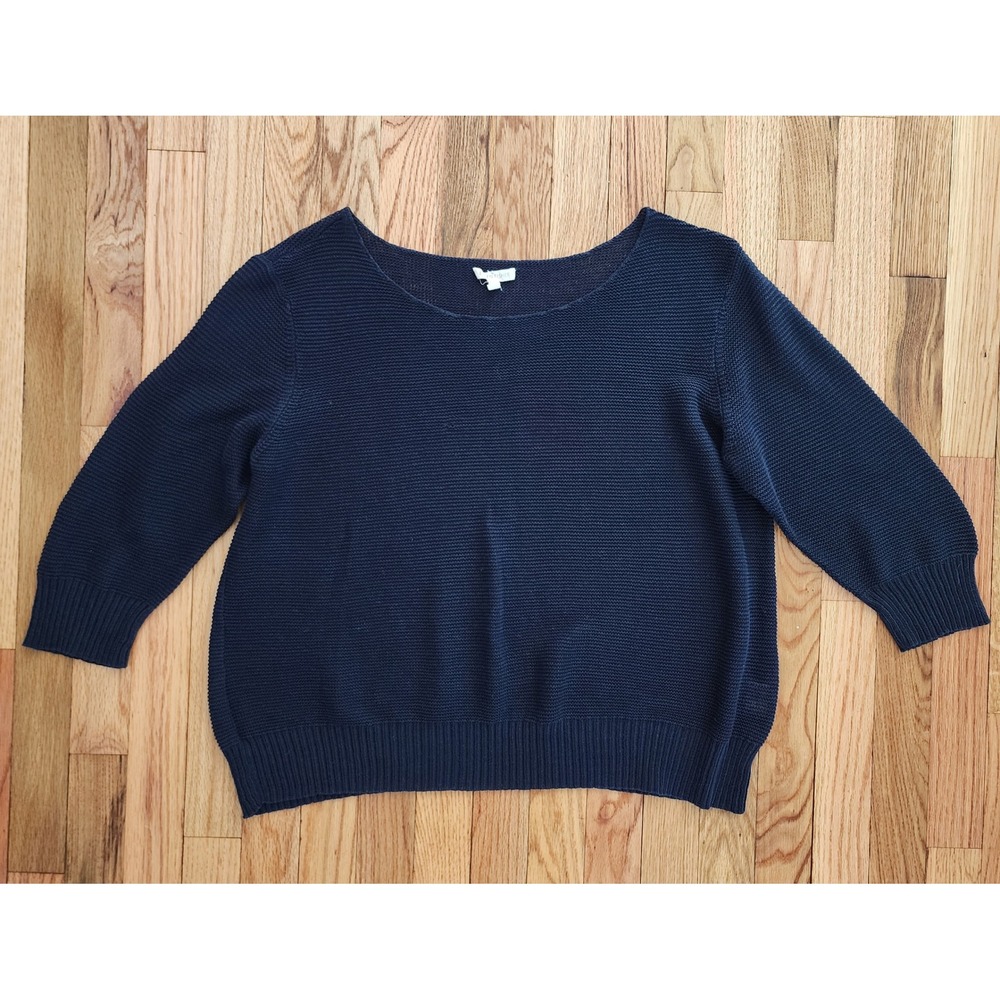 Eileen Fisher Womens XL Navy Blue 100% Linen Round Neck 3/4 Sleeve Sweater